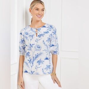 Talbots Tie Front Top Ocean Flora Toile Victorian Tapestry Whimsical Fairy PS